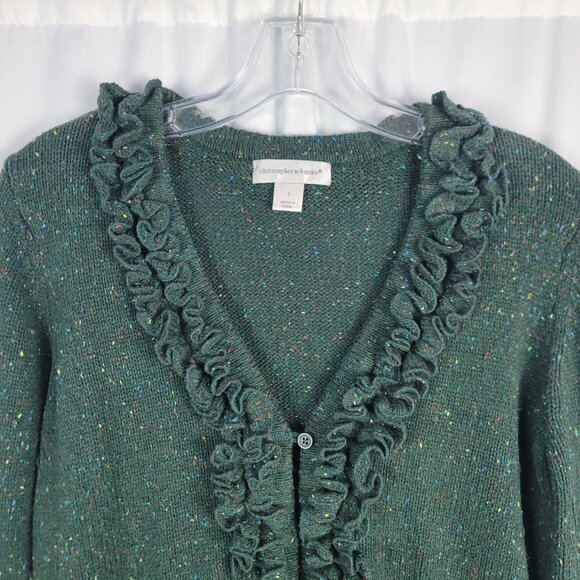 Christopher & Banks Cardigan Sweater Women's Size Small Green with Flecks - Picture 3 of 14